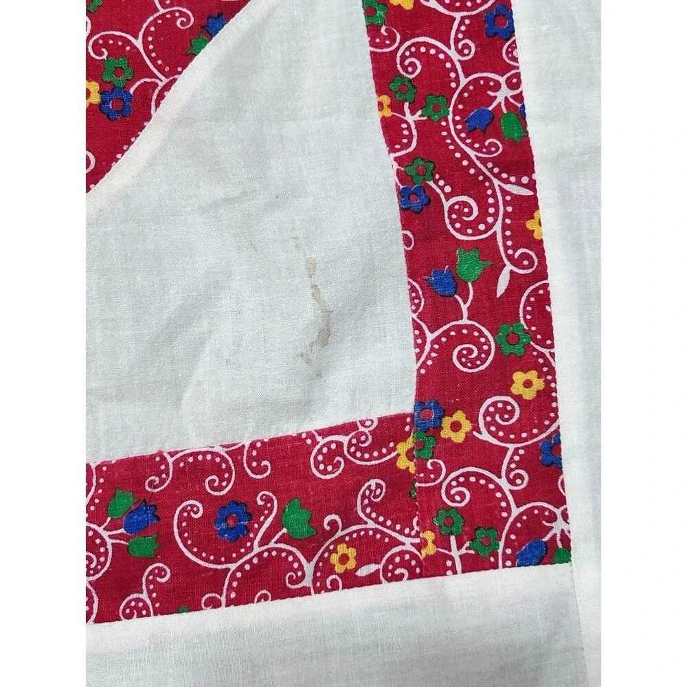 Vtg Handmade Quilt Top Hemmed Edge Primary Colors Pattern Geometric Multicolor